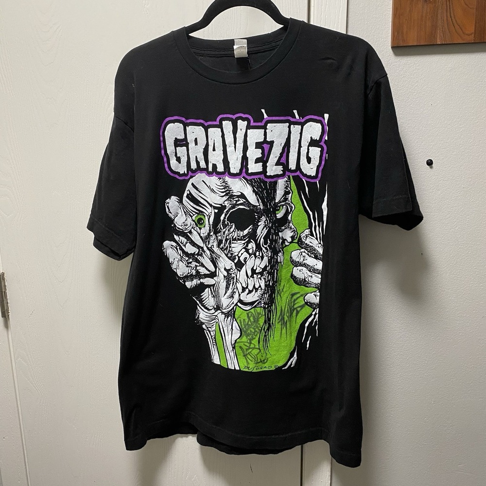 Tultex Gravezig Autographed Band‎ Graphic Shirt XL Black Skull